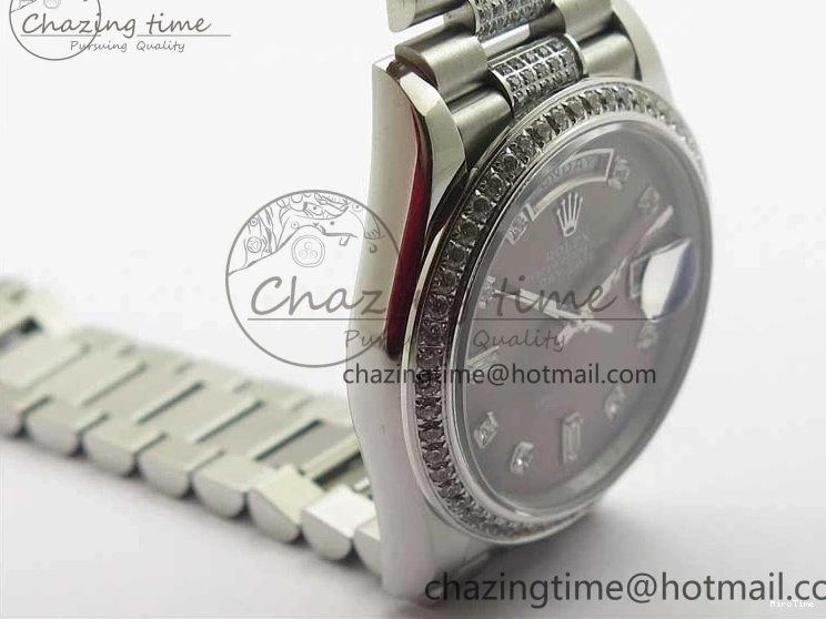 MiroTime 0309 SmoothTexture Day-Date 36mm 128239 SS Crystal BP Best Edition Black MOP Crystal Marker Dial on SS President Bracelet A 2681